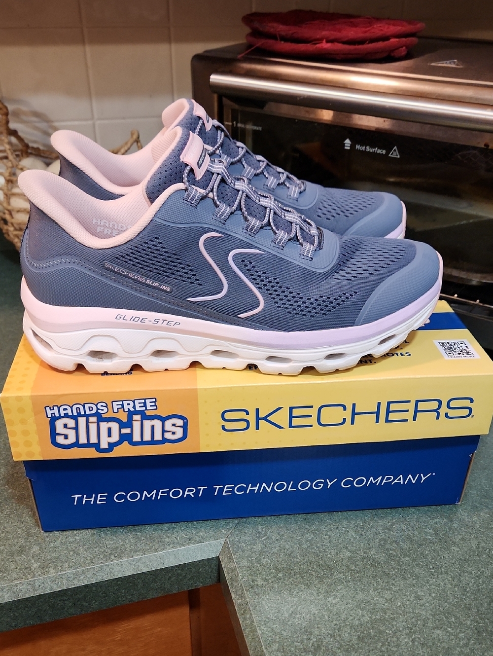 Skechers Women’s Glide-Step Athletic Sneakers — Slate with Pink
